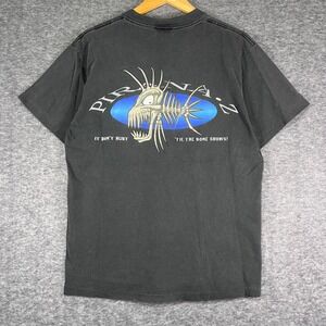 Vintage PIRANA Z T Shirt Skeleton Fish Graphic Print Black Size LARGE